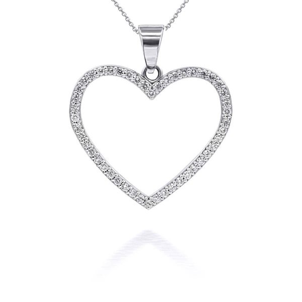 Diamond Detailed Decorative Open Heart Pendant Necklace in 9ct White Gold