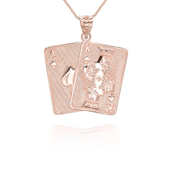 Men's Playing Cards Pendant Necklace in 9ct Rose Gold