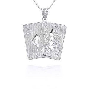 Men's Playing Cards Pendant Necklace in Sterling Silver