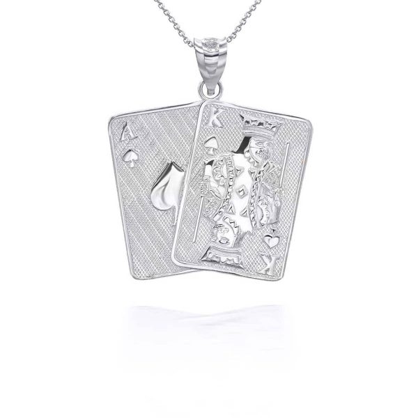 Men's Playing Cards Pendant Necklace in Sterling Silver