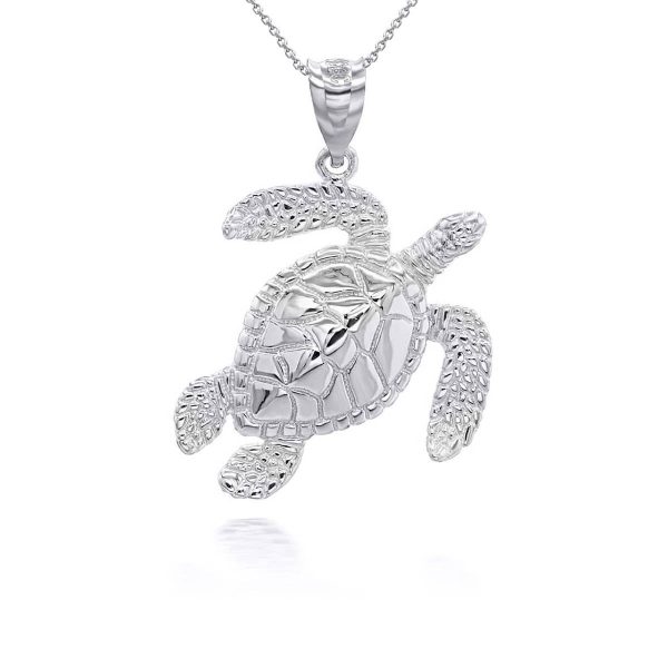 Turtle Charm Pendant Necklace in 9ct White Gold