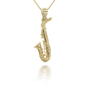 3D Saxophone Pendant Necklace in 9ct Gold