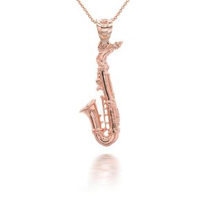 3D Saxophone Pendant Necklace in 9ct Rose Gold