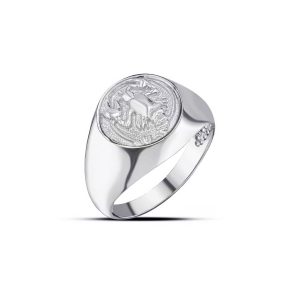 Cancer Zodiac Hammered Zodiac Ring in Sterling Silver