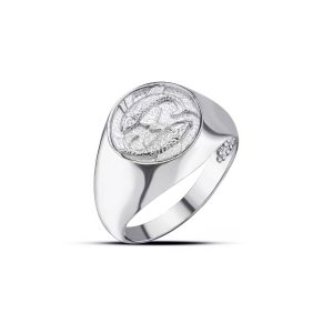 Pisces Zodiac Hammered Zodiac Ring in 9ct White Gold