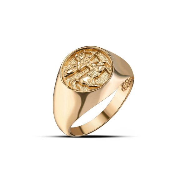 Sagittarius Zodiac Hammered Zodiac Ring in 9ct Gold