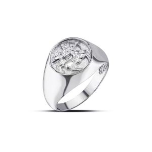 Sagittarius Zodiac Hammered Zodiac Ring in 9ct White Gold