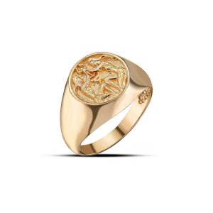 Gemini Zodiac Hammered Zodiac Ring in 9ct Gold