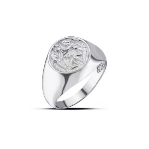 Gemini Zodiac Hammered Zodiac Ring in Sterling Silver