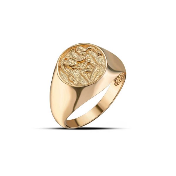 Aquarius Zodiac Hammered Zodiac Ring in 9ct Gold