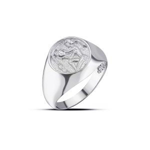 Aquarius Zodiac Hammered Zodiac Ring in 9ct White Gold