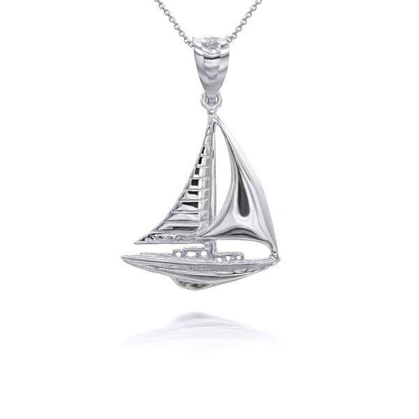 Men's Maritime Sail Boat Nautical Pendant Necklace in Sterling Silver