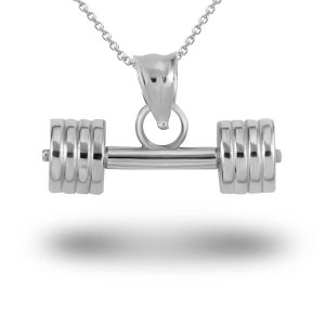 Barbell Pendant Necklace in 9ct White Gold