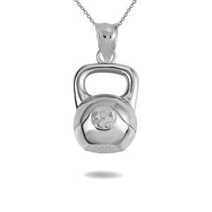 Kettlebell Weightlifting Pendant Necklace in Sterling Silver