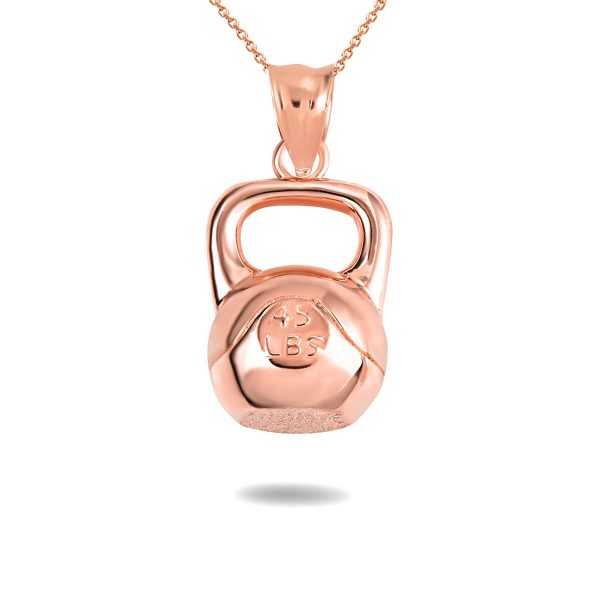 Kettlebell Weightlifting Pendant Necklace in 9ct Rose Gold