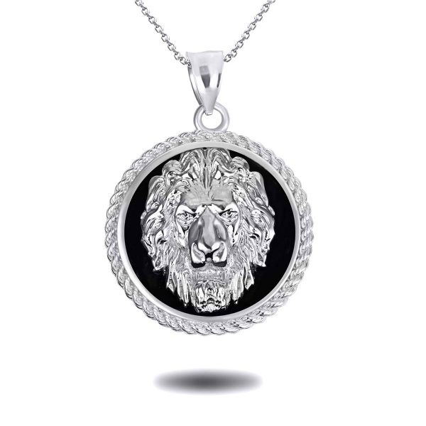 Lion Head King Jungle Pendant Necklace in 9ct White Gold