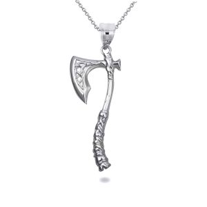 Viking Norse Battle Axe Pendant Necklace in Sterling Silver