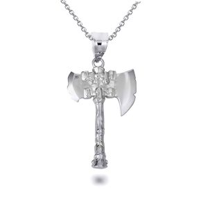 Viking Battle Axe Norse Pendant Necklace in Sterling Silver