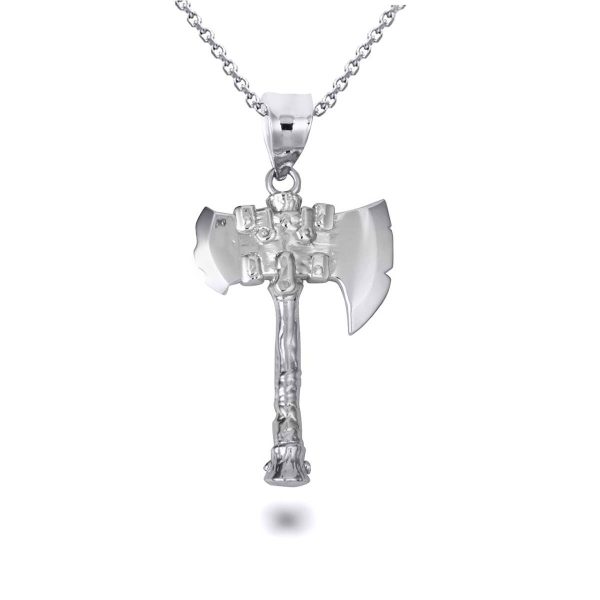 Viking Battle Axe Norse Pendant Necklace in Sterling Silver