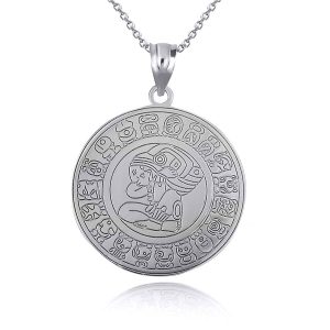 Solar Sun Calendar Reversible Pendant Necklace in Sterling Silver