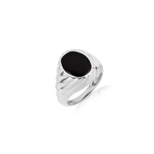 Men's Black Onyx Swirl Ring in Sterling Silver