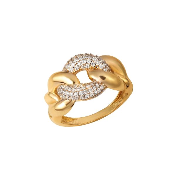 CZ Embellished Bonded Cuban Chain Ring in 9ct Gold