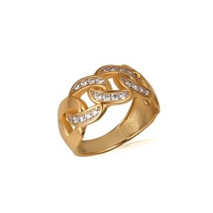 CZ Chunky Embellished Chain Reaction Ring in 9ct Gold