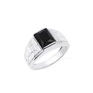 Men's Black Onyx Nugget Band Ring in Sterling Silver