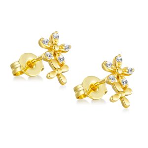 Gold Plated Flower Earrings Created with Zircondia® Crystals