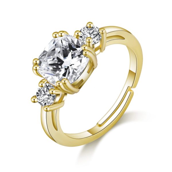 Gold Plated Adjustable Three Stone Ring Created with Zircondia® Crystals