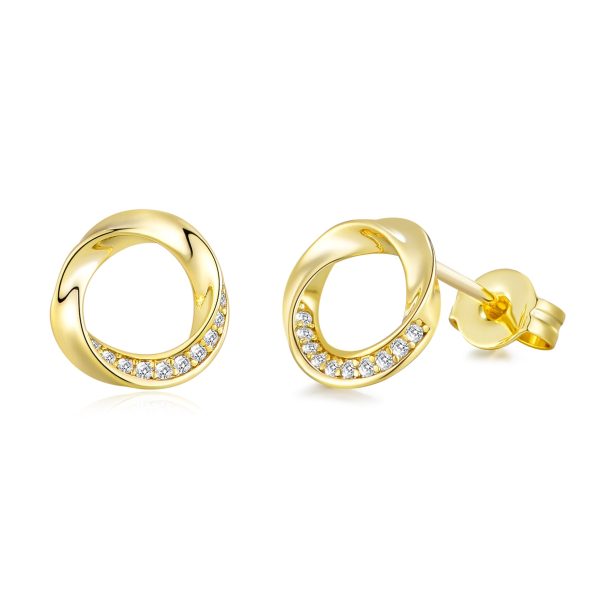 Gold Plated Circle Twist Earrings Created with Zircondia® Crystals