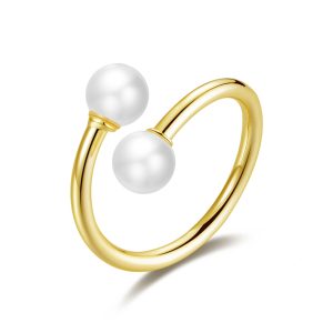 Gold Plated Adjustable Double Pearl Ring