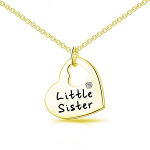 Gold Plated Little Sister Heart Necklace Created with Zircondia® Crystals