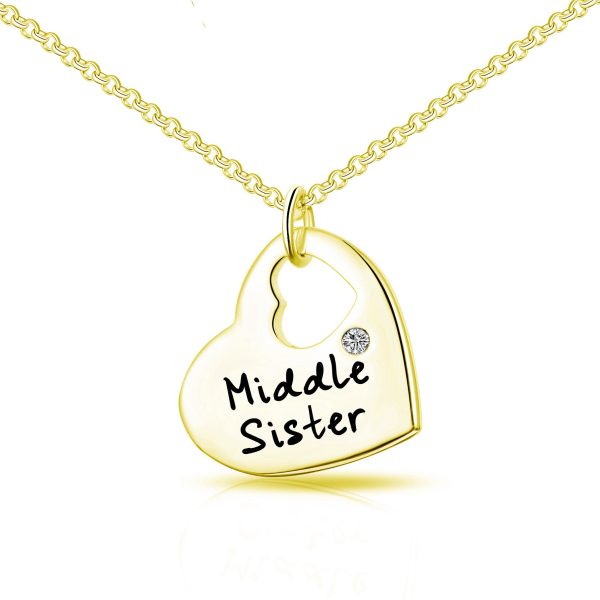 Gold Plated Middle Sister Heart Necklace Created with Zircondia® Crystals