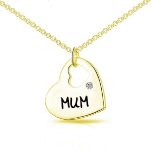 Gold Plated Mum Heart Necklace Created with Zircondia® Crystals