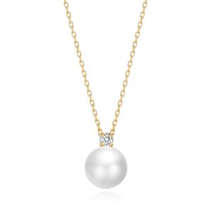 Gold Plated Round Shell Pearl Necklace Created with Zircondia® Crystals