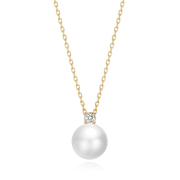 Gold Plated Round Shell Pearl Necklace Created with Zircondia® Crystals