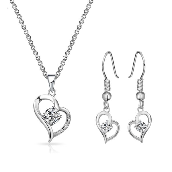 Heart "Mum" Necklace and Earrings Set Created with Zircondia® Crystals