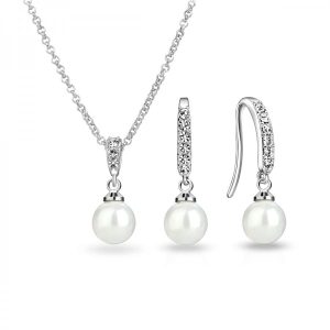 Silver Plated Pearl Drop Set Created with Zircondia® Crystals