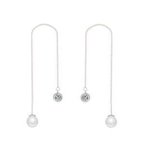 Silver Plated Pearl Thread Earrings Created with Zircondia® Crystals