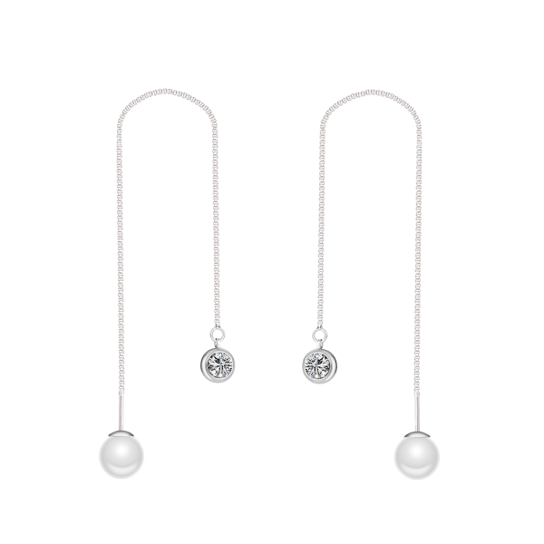 Silver Plated Pearl Thread Earrings Created with Zircondia® Crystals