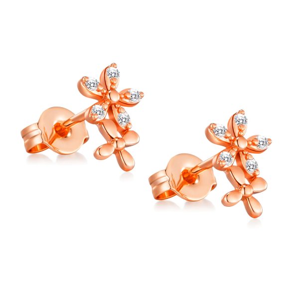 Rose Gold Plated Flower Earrings Created with Zircondia® Crystals