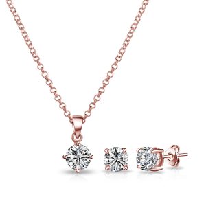 Rose Gold Plated Round Solitaire Set Created with Zircondia® Crystals