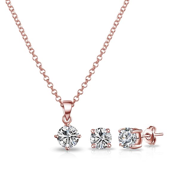 Rose Gold Plated Round Solitaire Set Created with Zircondia® Crystals