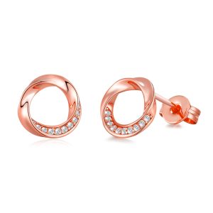 Rose Gold Plated Circle Twist Earrings Created with Zircondia® Crystals