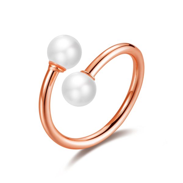 Rose Gold Plated Adjustable Double Pearl Ring