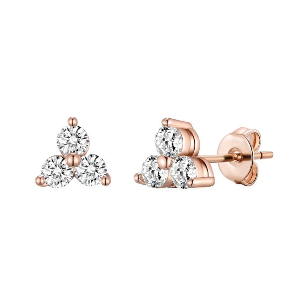 Rose Gold Plated Three Stone Earrings Created with Zircondia® Crystals