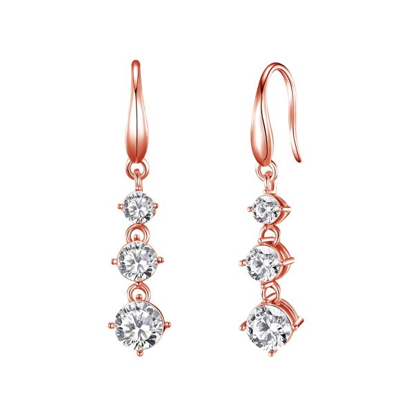 Rose Gold Plated Graduated Drop Earrings Created with Zircondia® Crystals