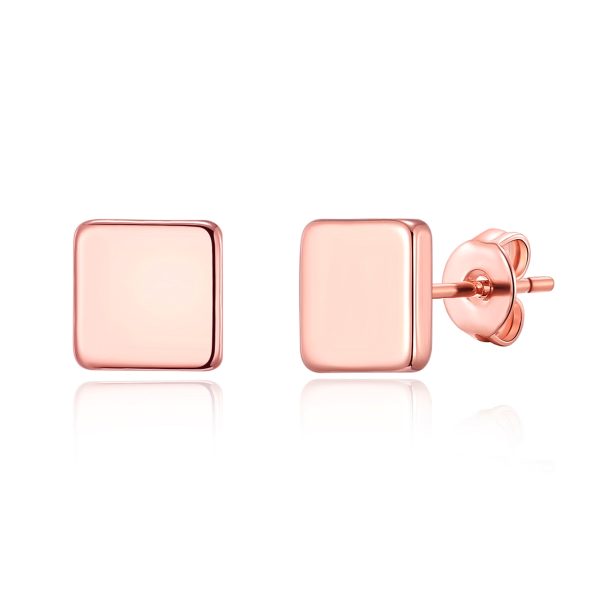 Rose Gold Plated Square Stud Earrings