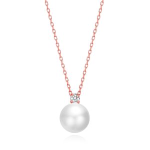 Rose Gold Plated Round Shell Pearl Necklace Created with Zircondia® Crystals